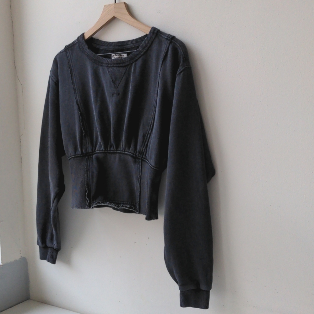 We the Free People Crop Sweatshirt Dark Gray Women's Size XS - Picture 2 of 6